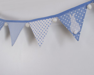 Bunny bunting in blue with white pom-poms