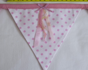 Ribbons and sequins bunting in pink flag length