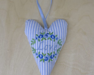Love with flowers blue stripe heart front