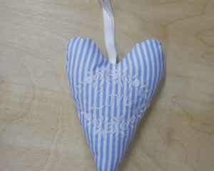 Love in White blue striped Heart front