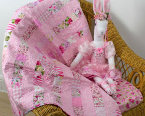 Butterfly Stripe Quilt with Pea Blossom Angora Heirloom Rabbit